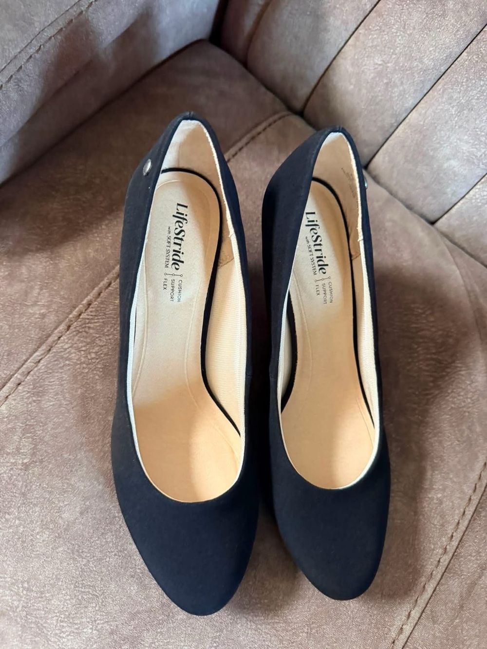 Life Stride Black Suede-Look Comfort Heels